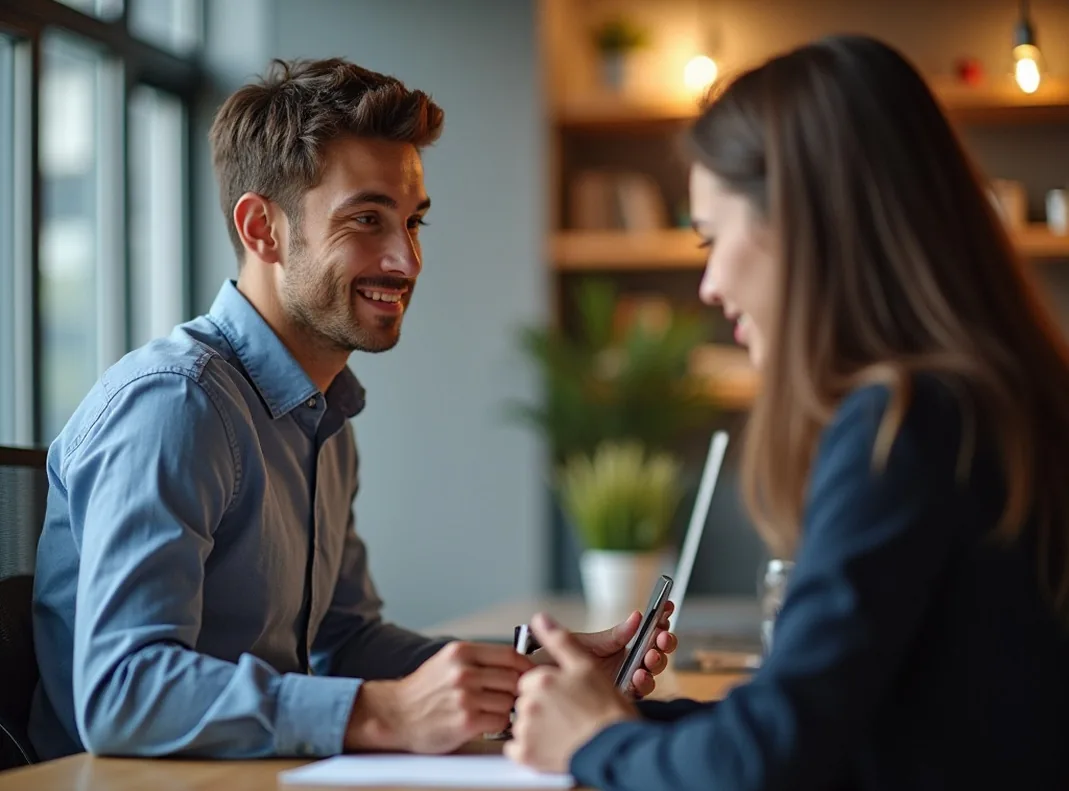 Experienced mentor coaching young entrepreneur