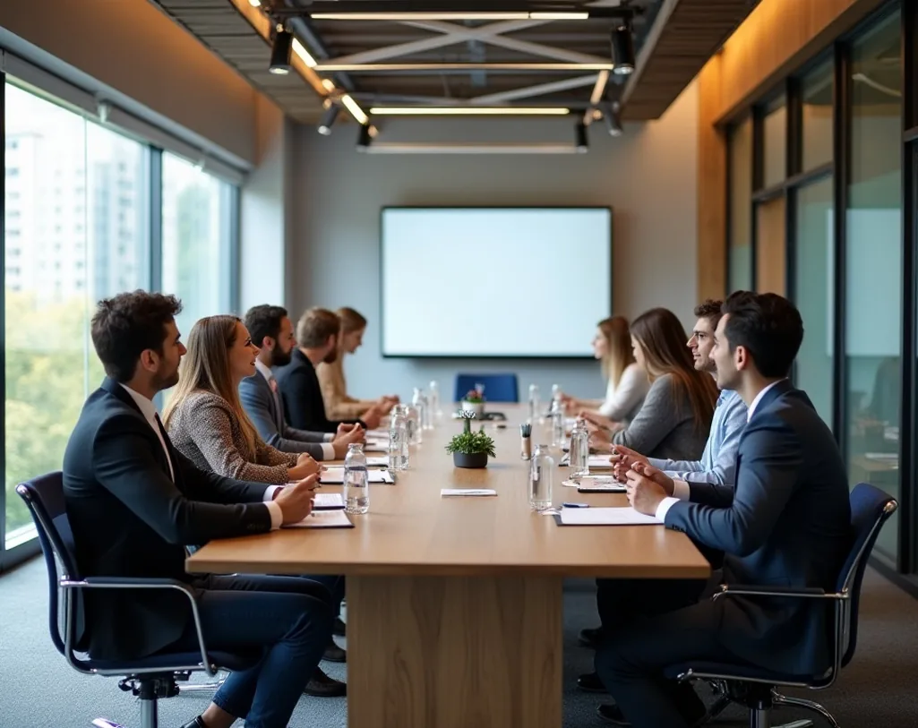 Mentorship program meeting in modern conference room
