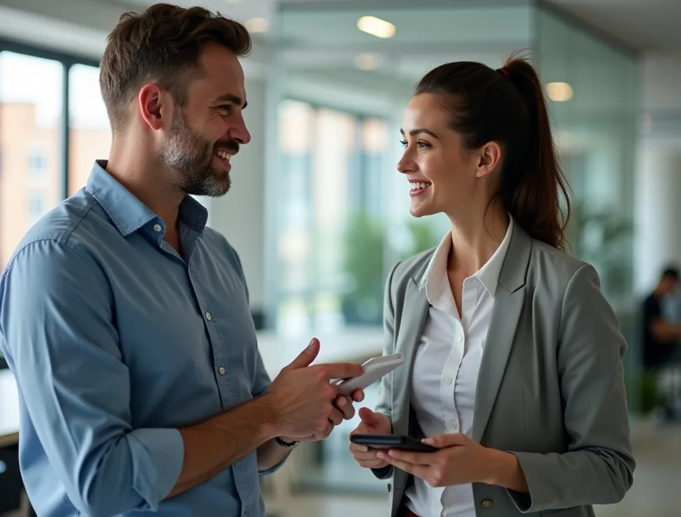 Senior manager sharing expertise with junior employee